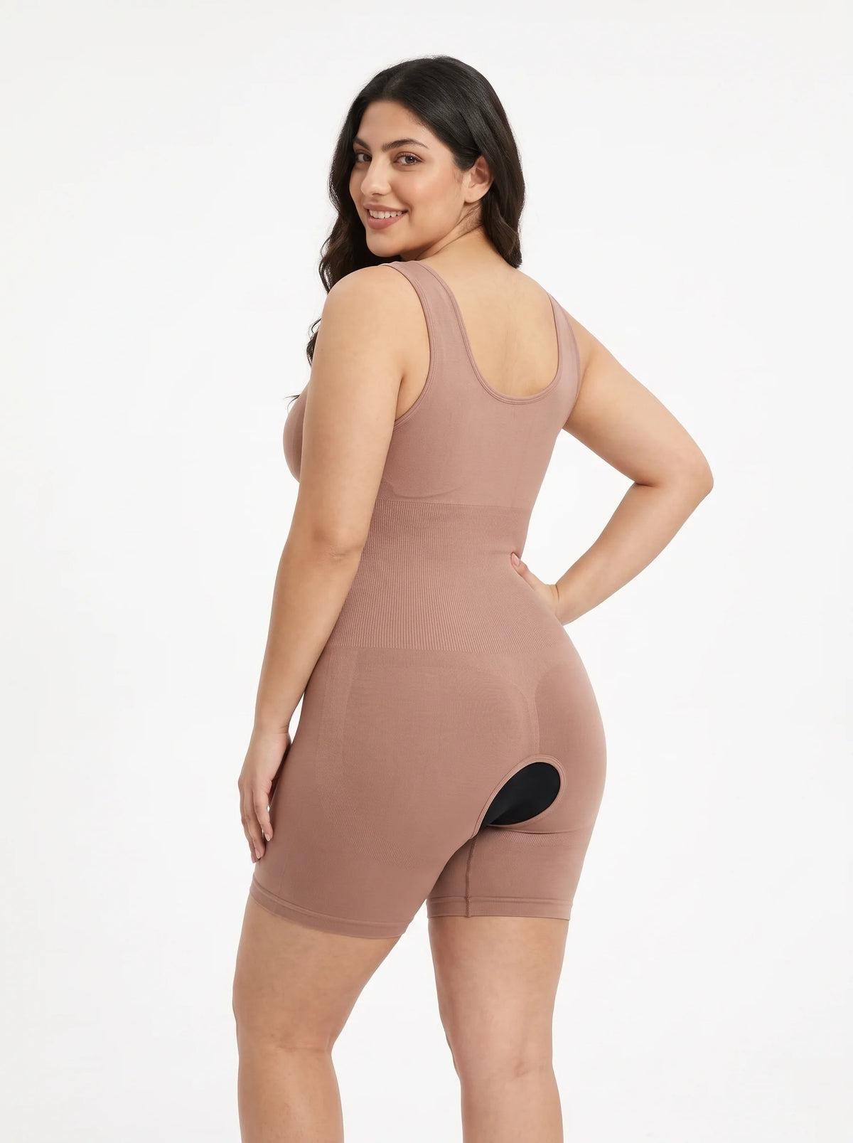Full Body Open Crotch Body Shaper - Dark Skin