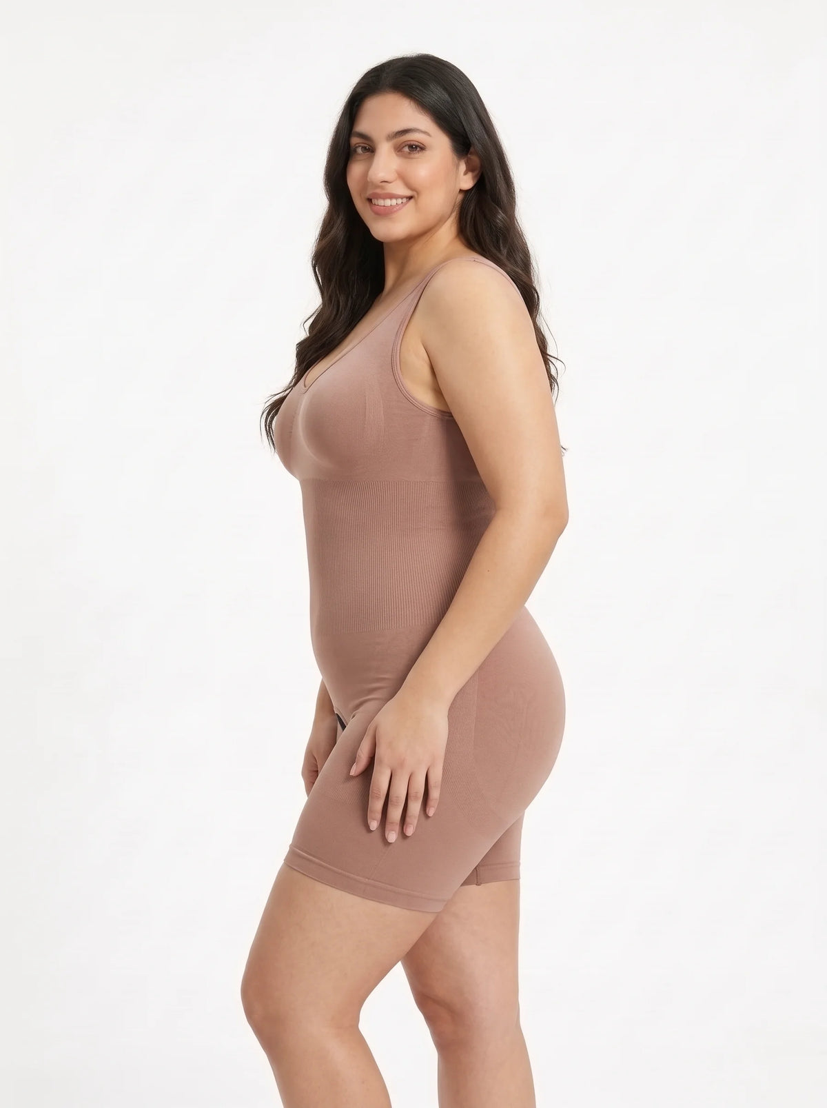 Full Body Open Crotch Body Shaper - Dark Skin