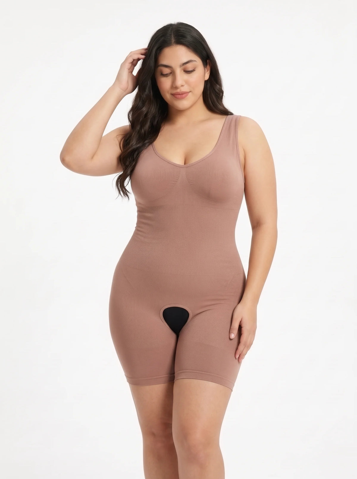 Full Body Open Crotch Body Shaper - Dark Skin
