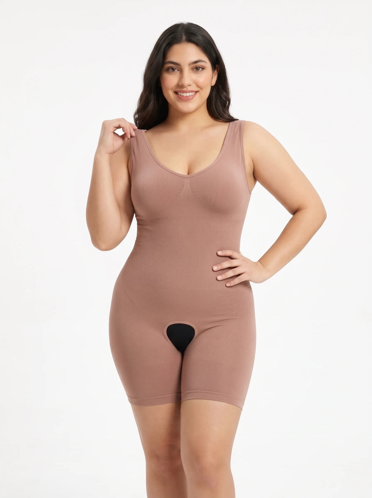 Full Body Open Crotch Body Shaper - Dark Skin