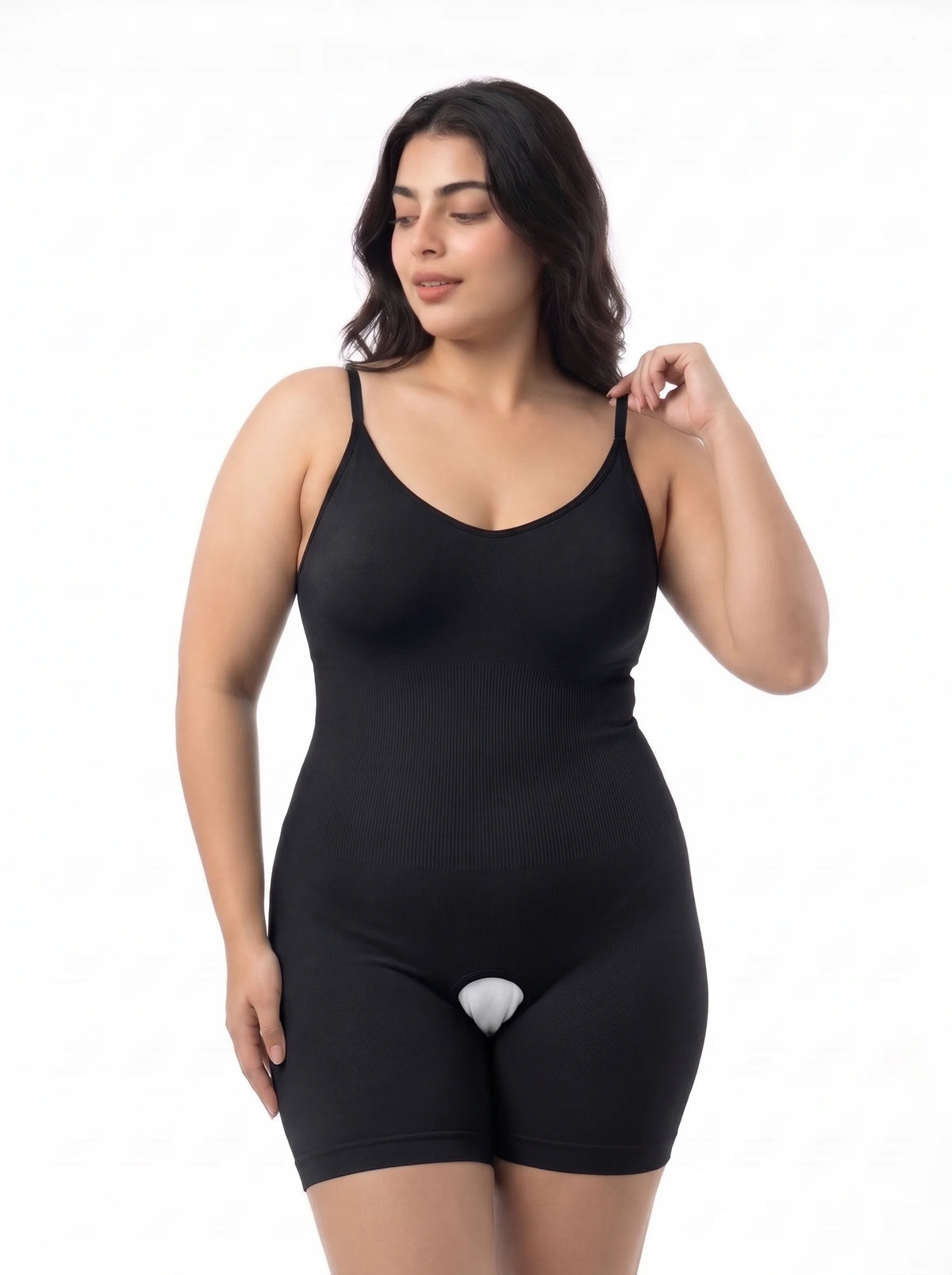 Full Body Snatched Open Crotch Body Shaper - Black