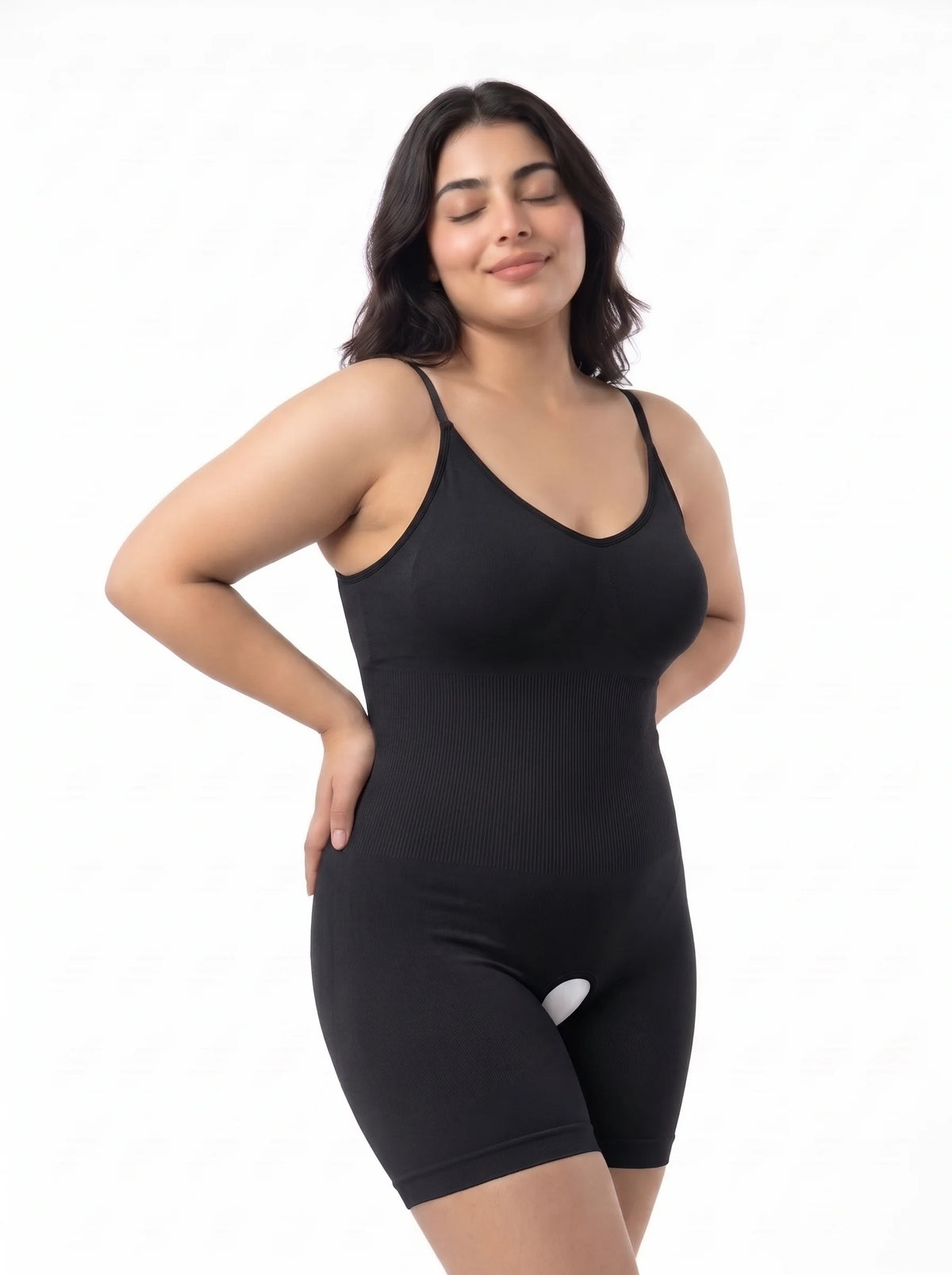 Full Body Snatched Open Crotch Body Shaper - Black