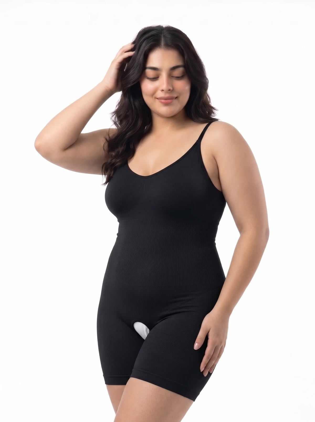 Full Body Snatched Open Crotch Body Shaper - Black