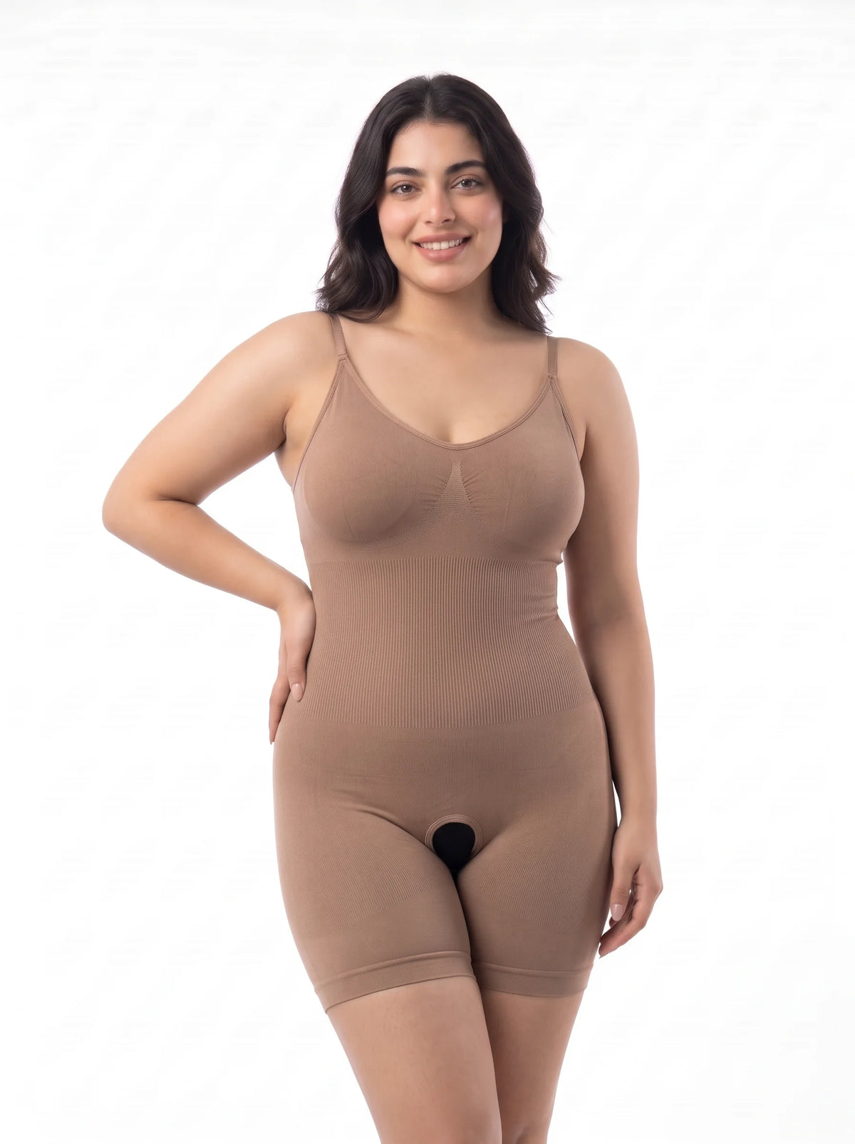 Full Body Snatched Open Crotch Body Shaper - Dark Skin