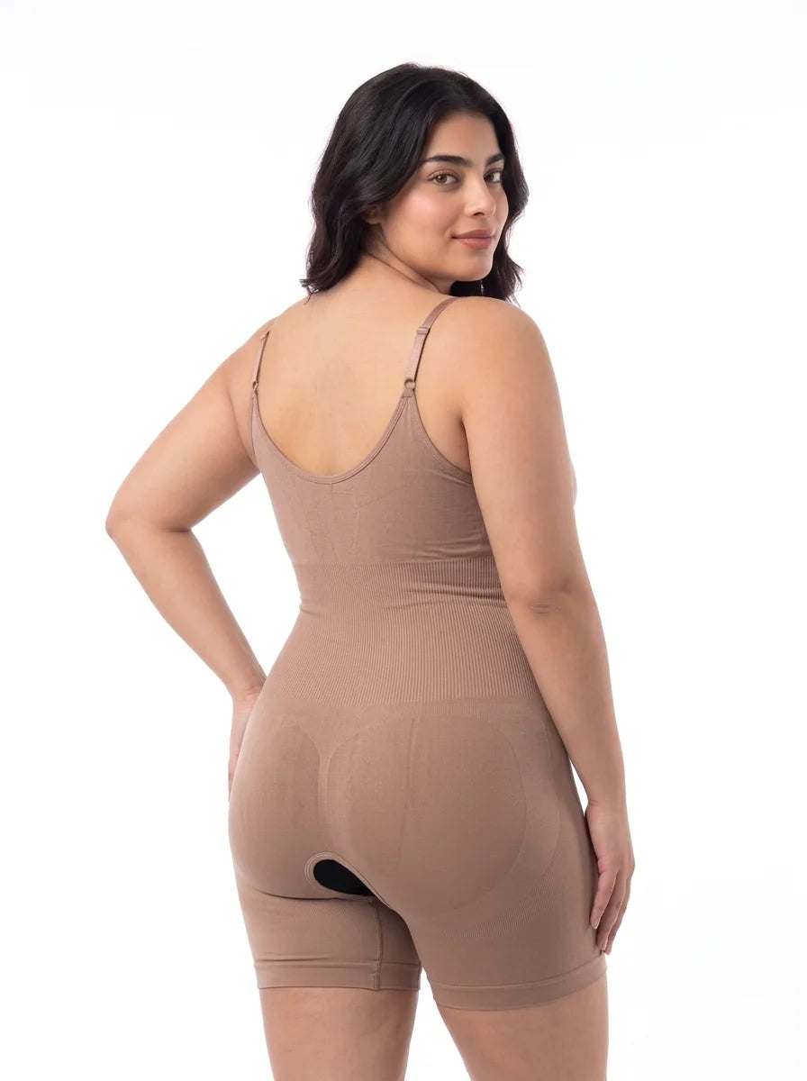 Full Body Snatched Open Crotch Body Shaper - Dark Skin
