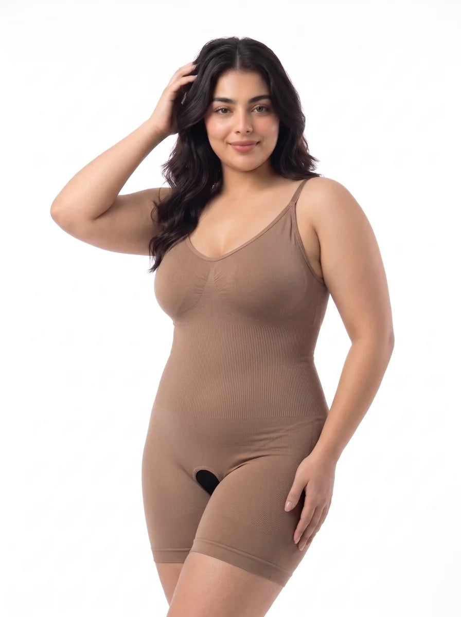 Full Body Snatched Open Crotch Body Shaper - Dark Skin