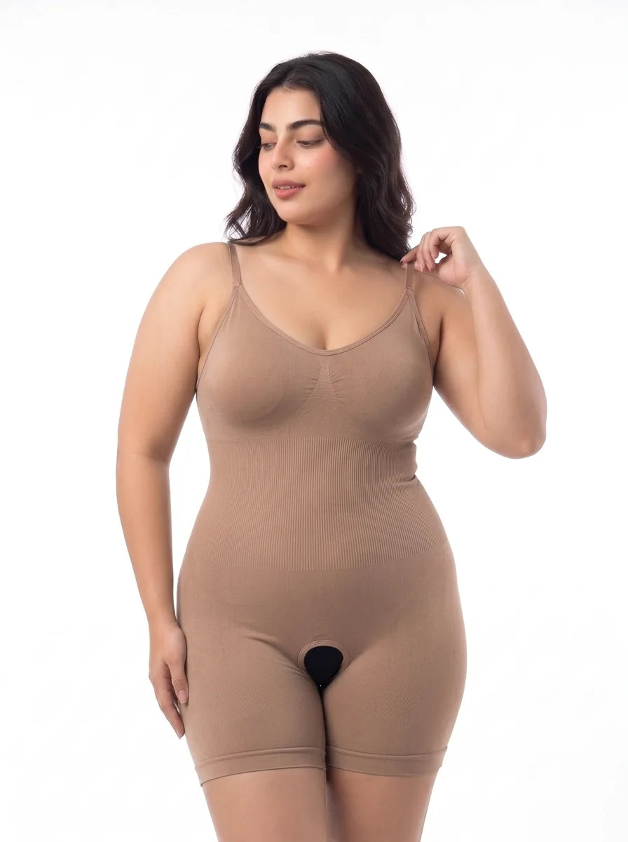 Full Body Snatched Open Crotch Body Shaper - Dark Skin