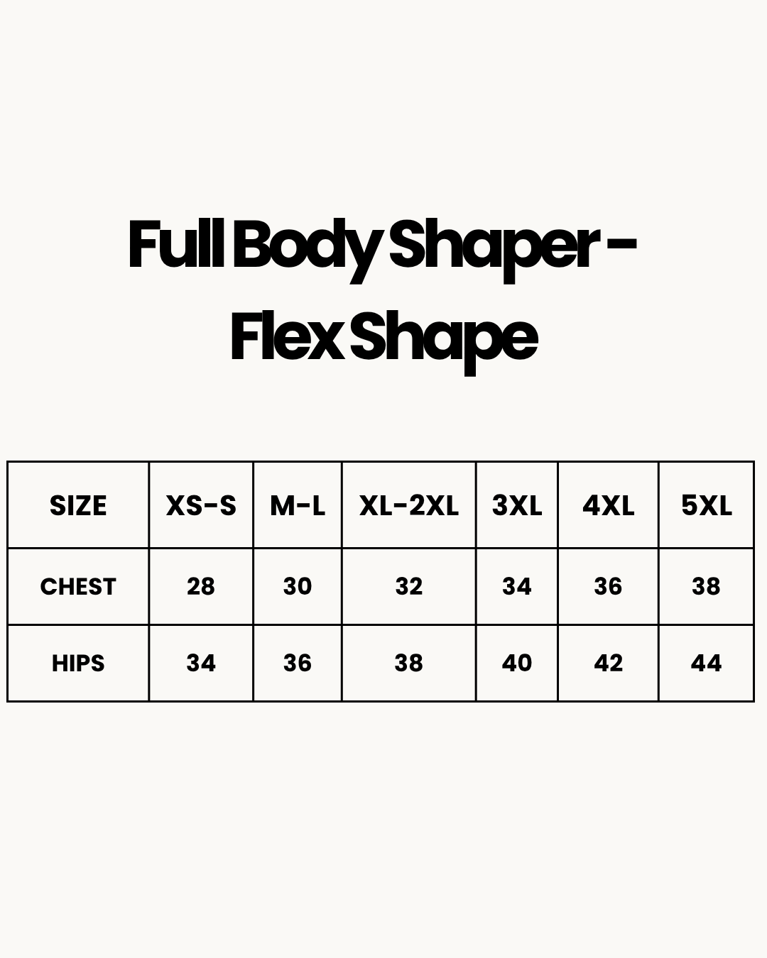 Size Chart for Full Body Shaper - Flex Shape - Brown