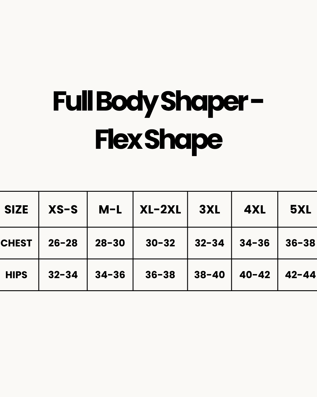 Size Chart for Full Body Shaper - Flex Shape - Brown