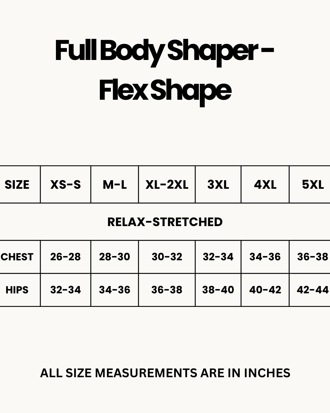 Size Chart for Full Body Shaper - Flex Shape - Skin