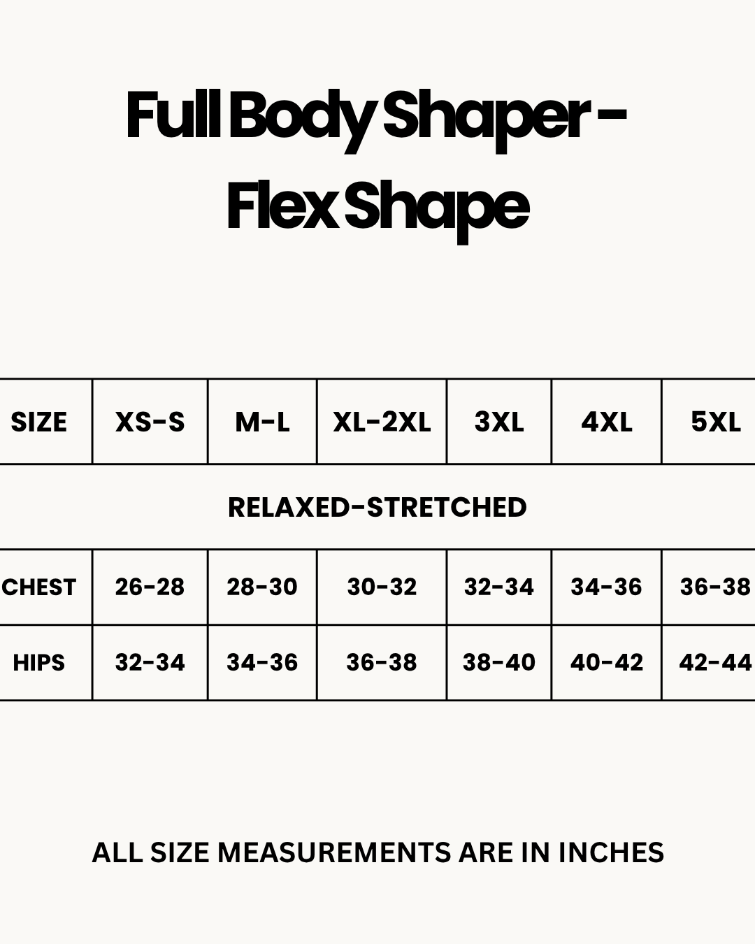 Size Chart for Full Body Shaper - Flex Shape - Brown