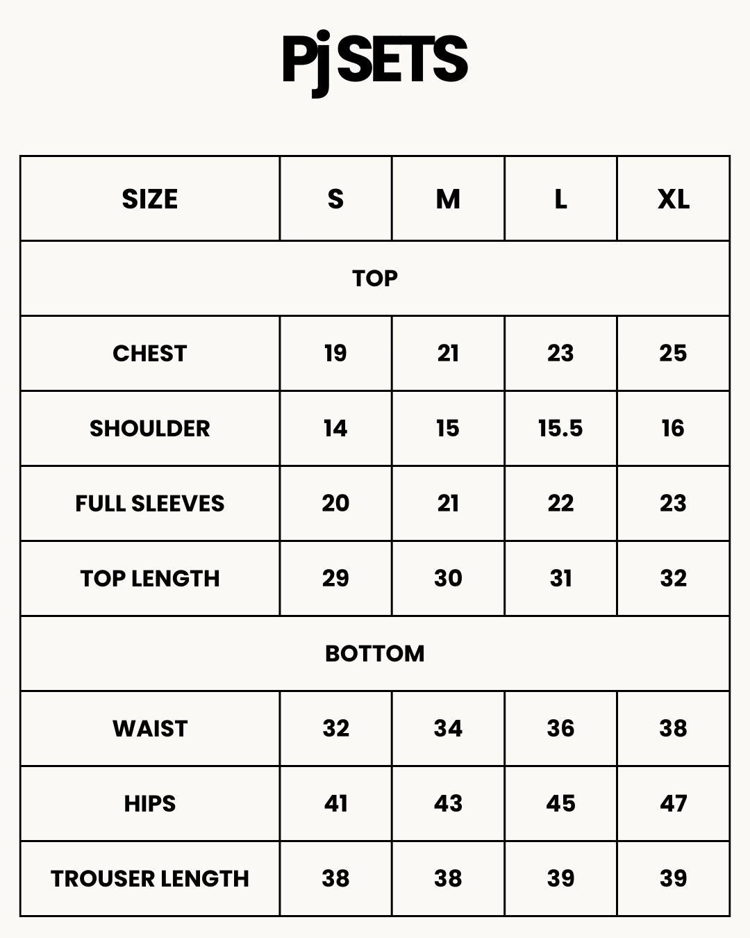 Size Chart for Linen Pajama Suit with Scrunchie - Royal Dusk