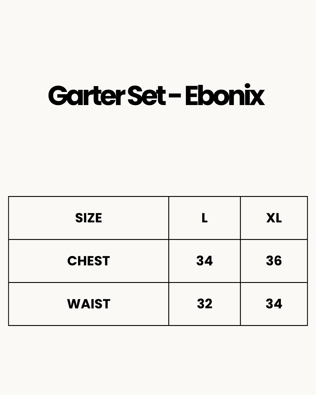 Size Chart for Garter Set - Ebonix - Black