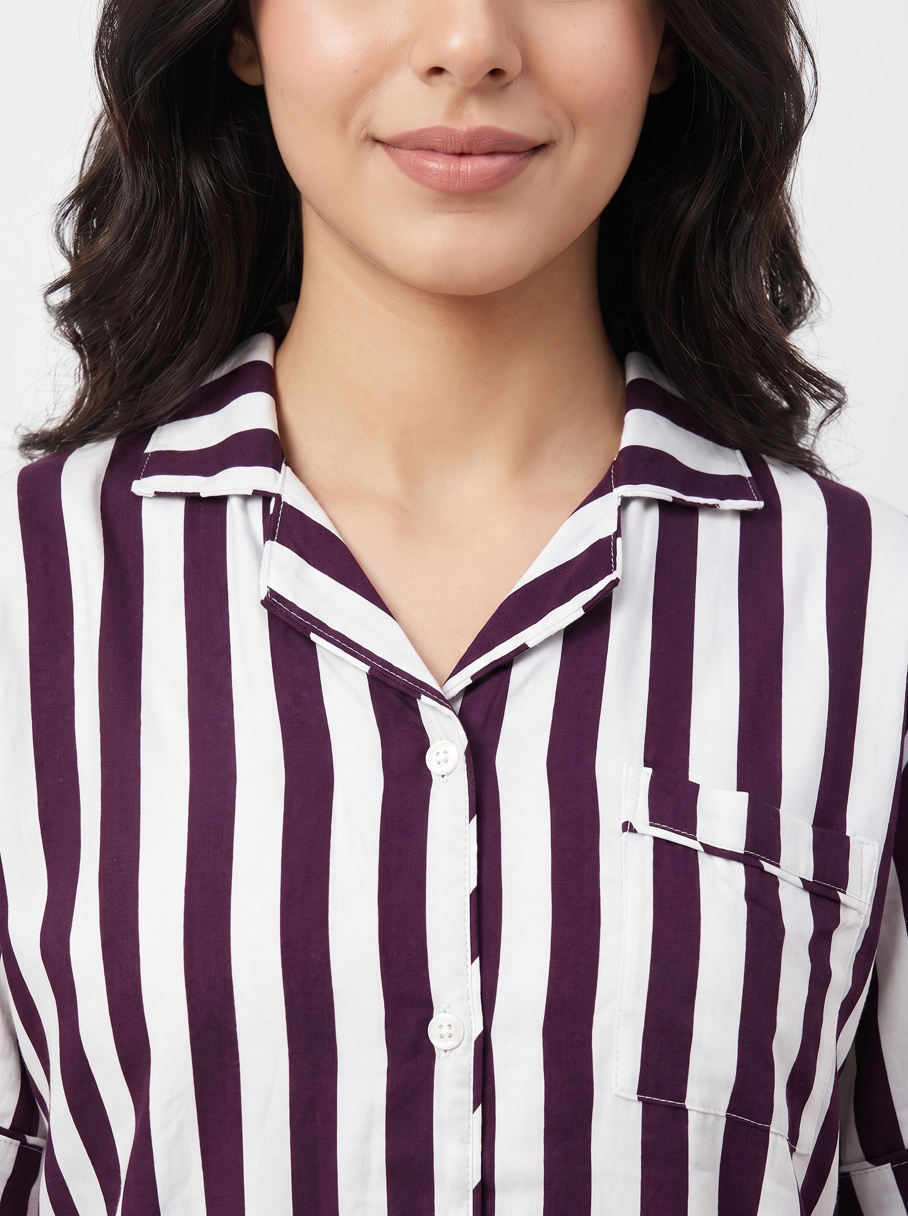Linen PJ Set - Plum Stripe