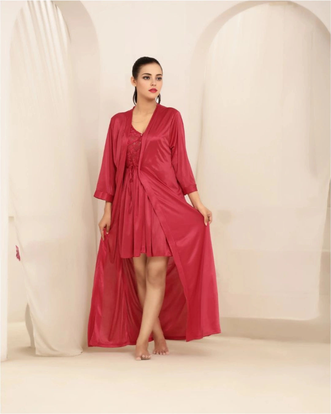 Gown Set - Nerra Silk - Maroon