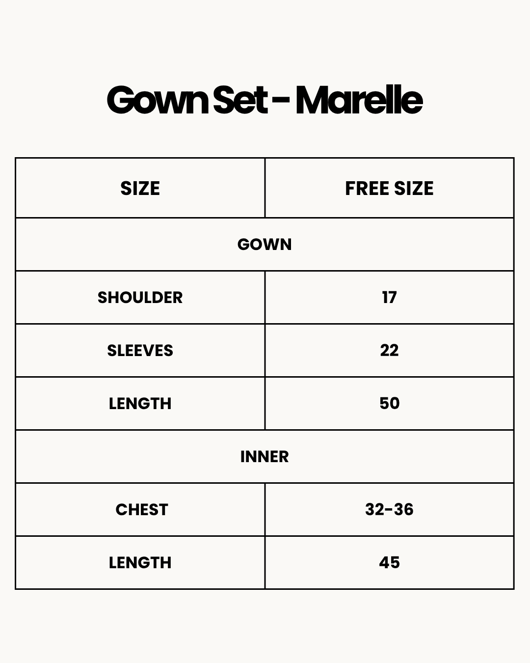 Size Chart for Gown Set - Marelle - Black