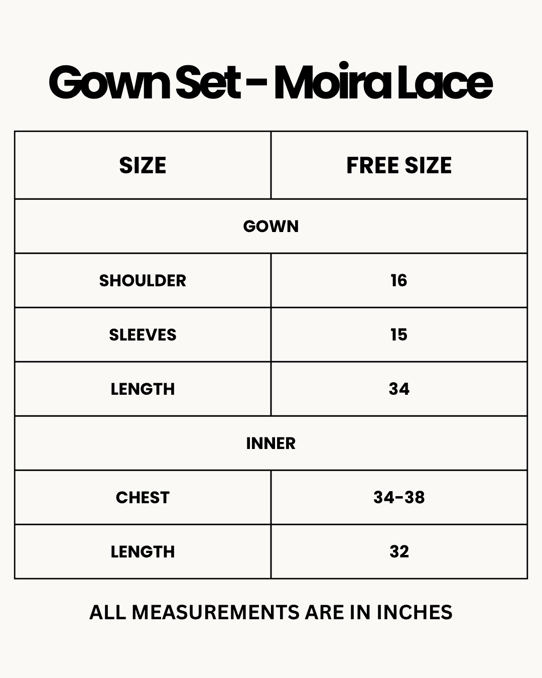 Size Chart for Gown Set - Moira Lace - Blue