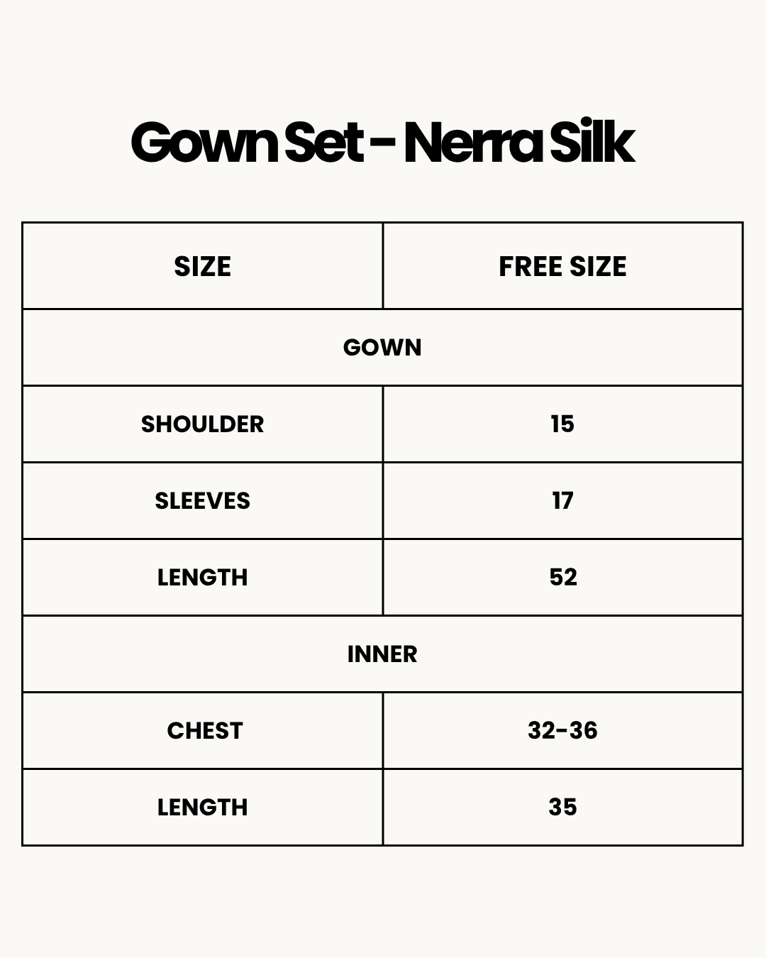 Size Chart for Gown Set - Nerra Silk - Maroon