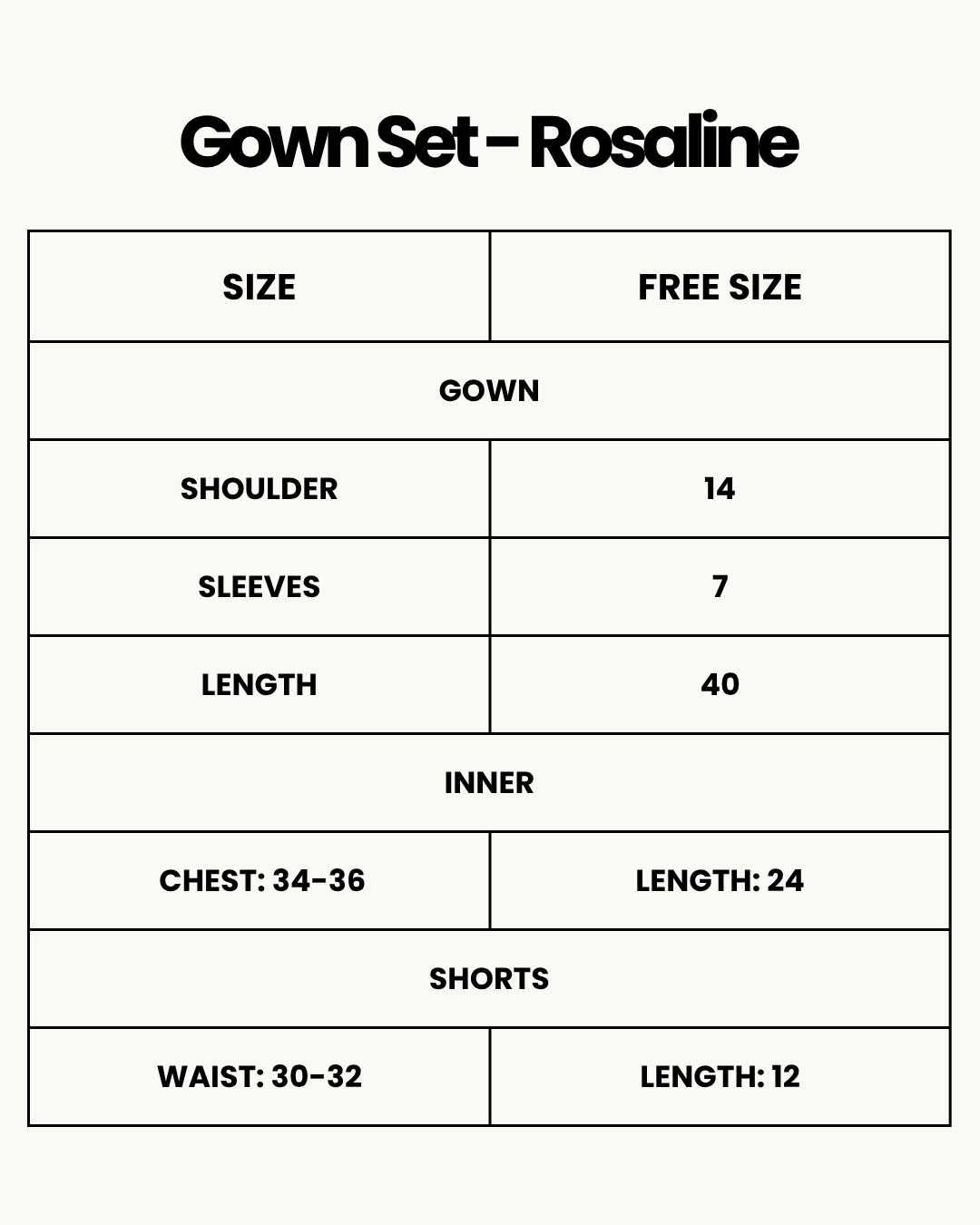 Size Chart for Gown Set - Rosaline - Maroon