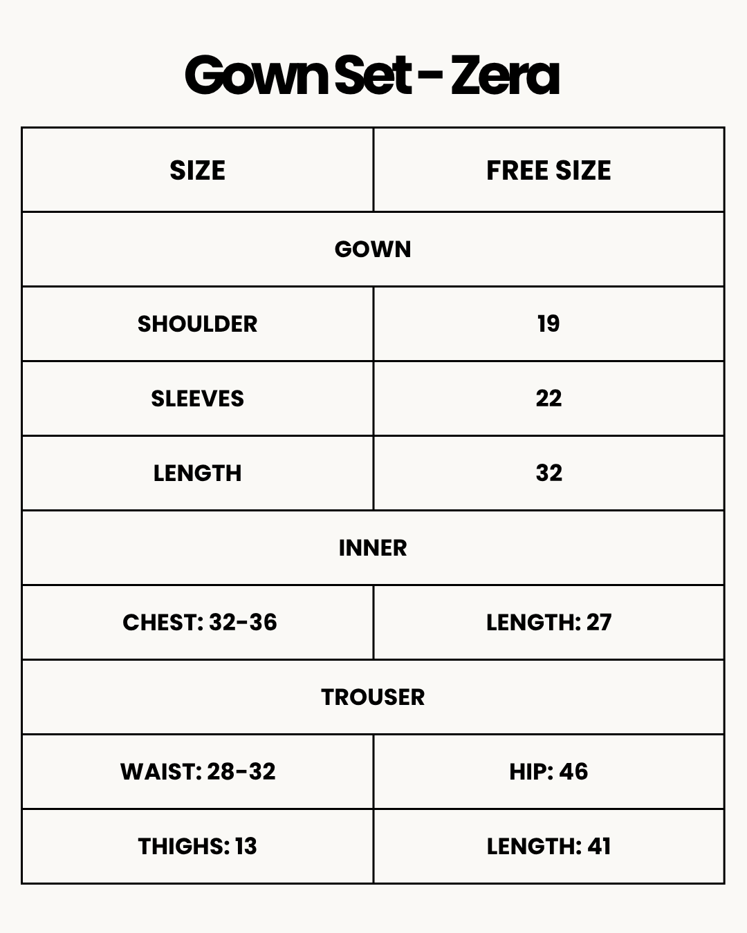 Size Chart for Gown Set - Zera - Maroon