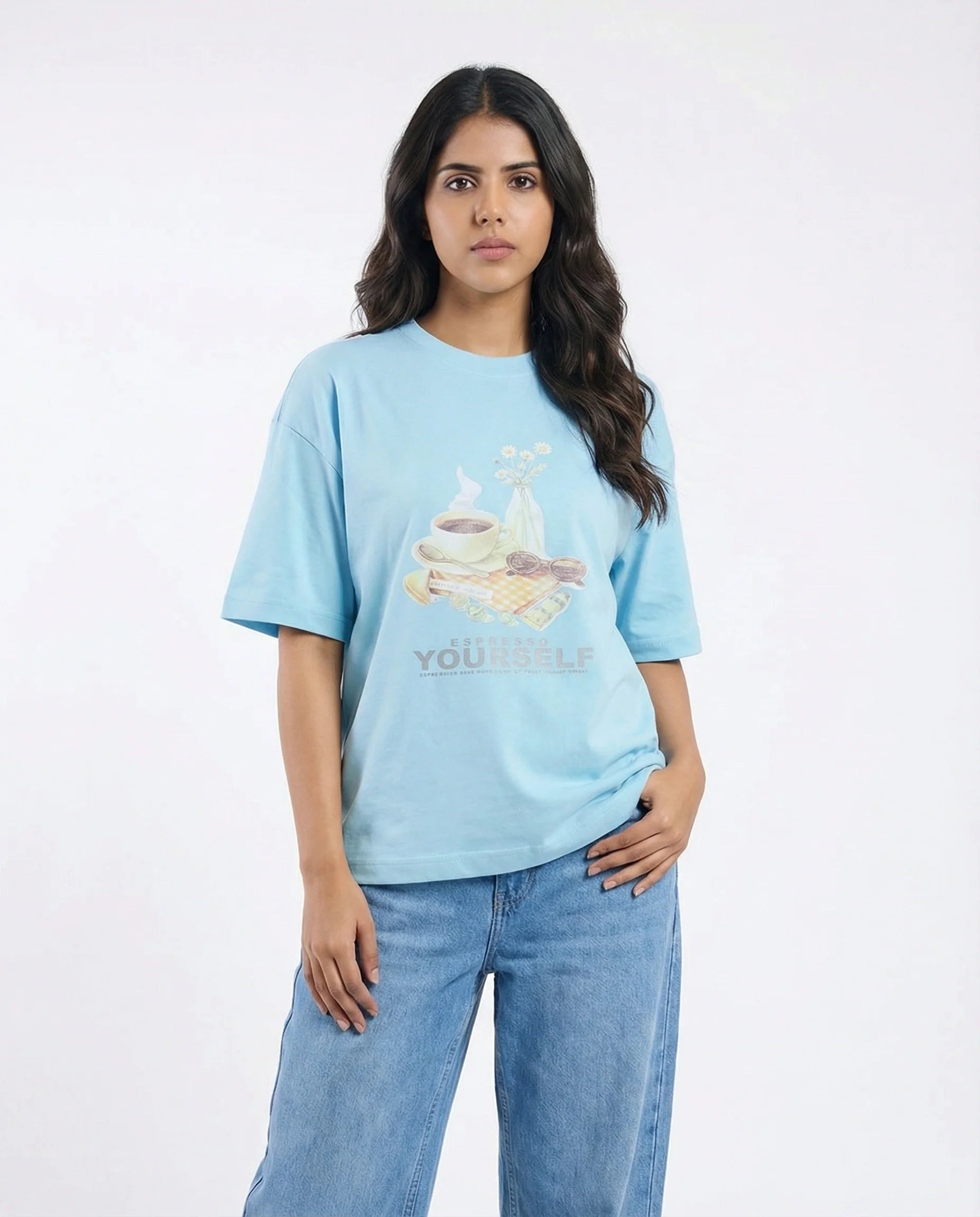Drop Shoulder Graphic Tee - Espresso - White