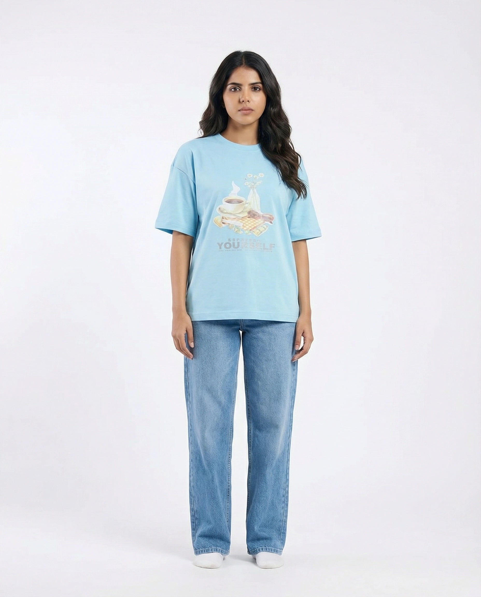 Drop Shoulder Graphic Tee - Espresso - White