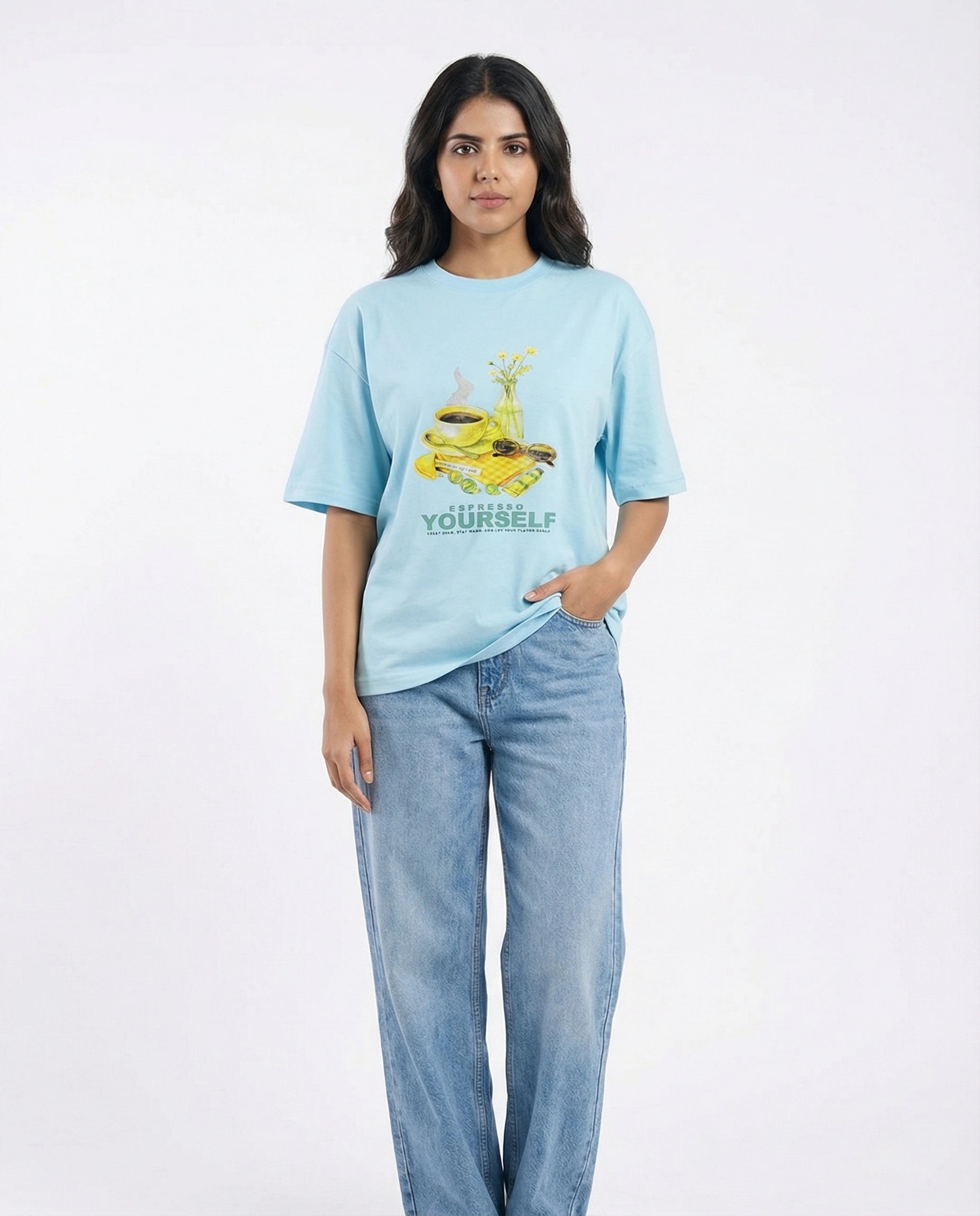 Drop Shoulder Graphic Tee - Espresso - Yellow