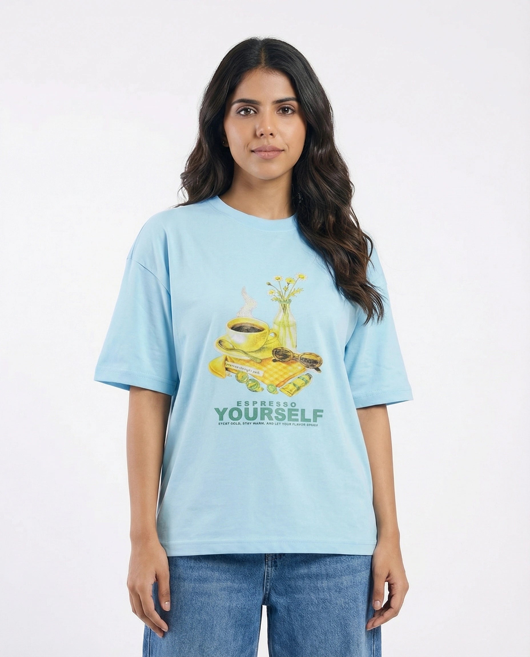 Drop Shoulder Graphic Tee - Espresso - Yellow