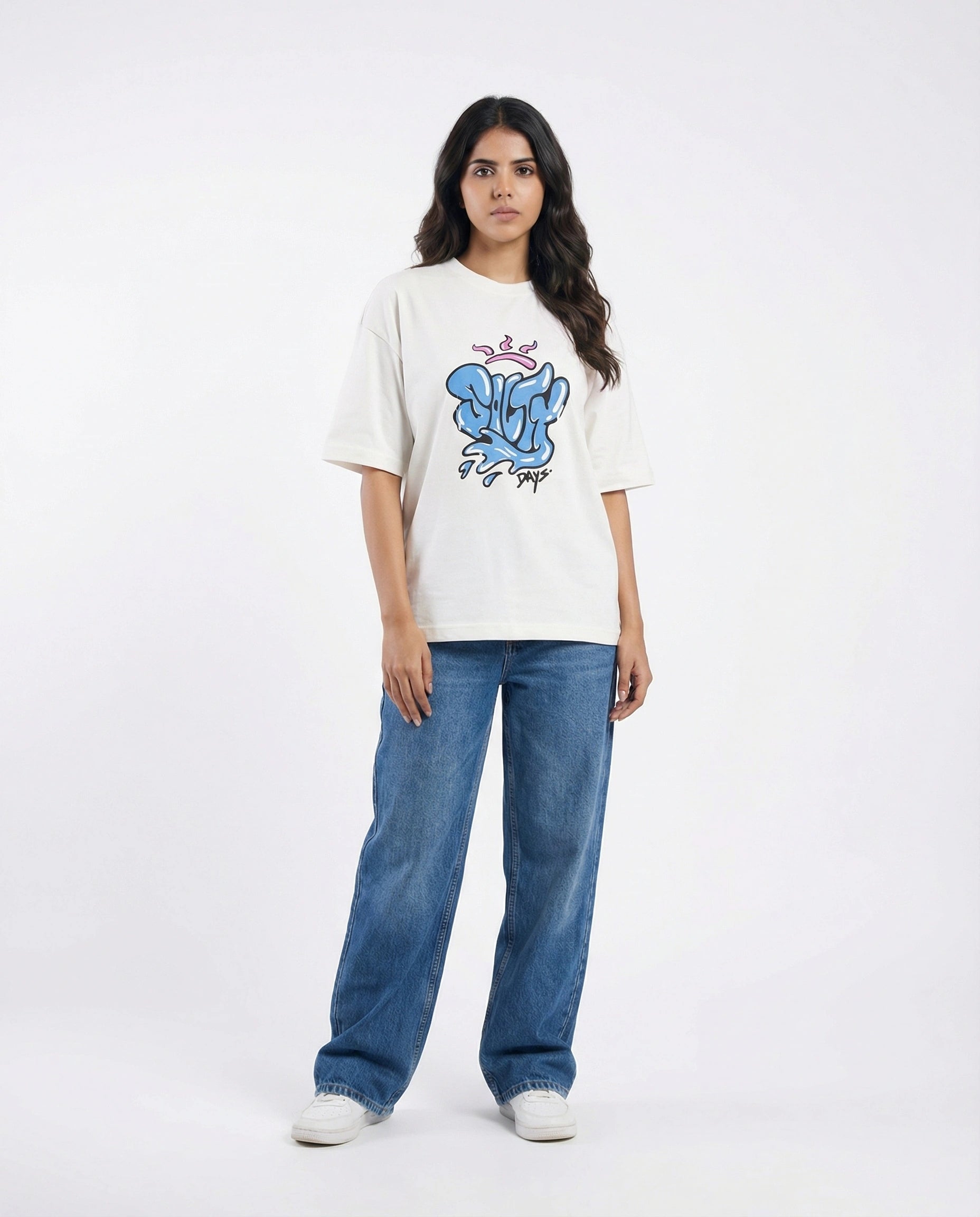 Drop Shoulder Graphic Tee - Salty Days - Blue