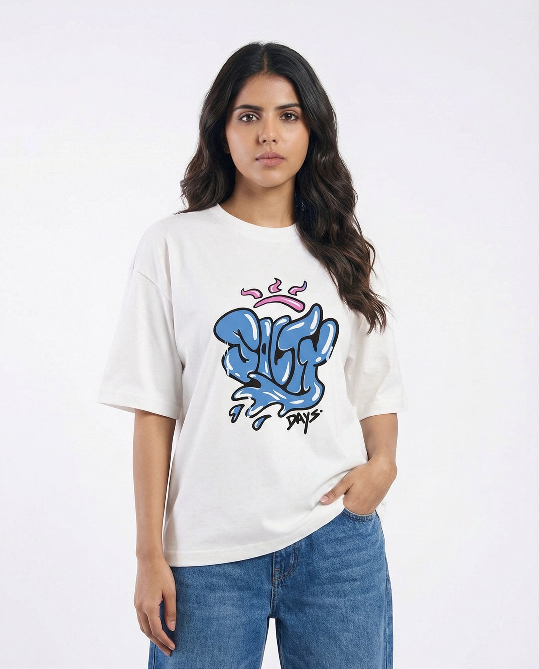 Drop Shoulder Graphic Tee - Salty Days - Blue