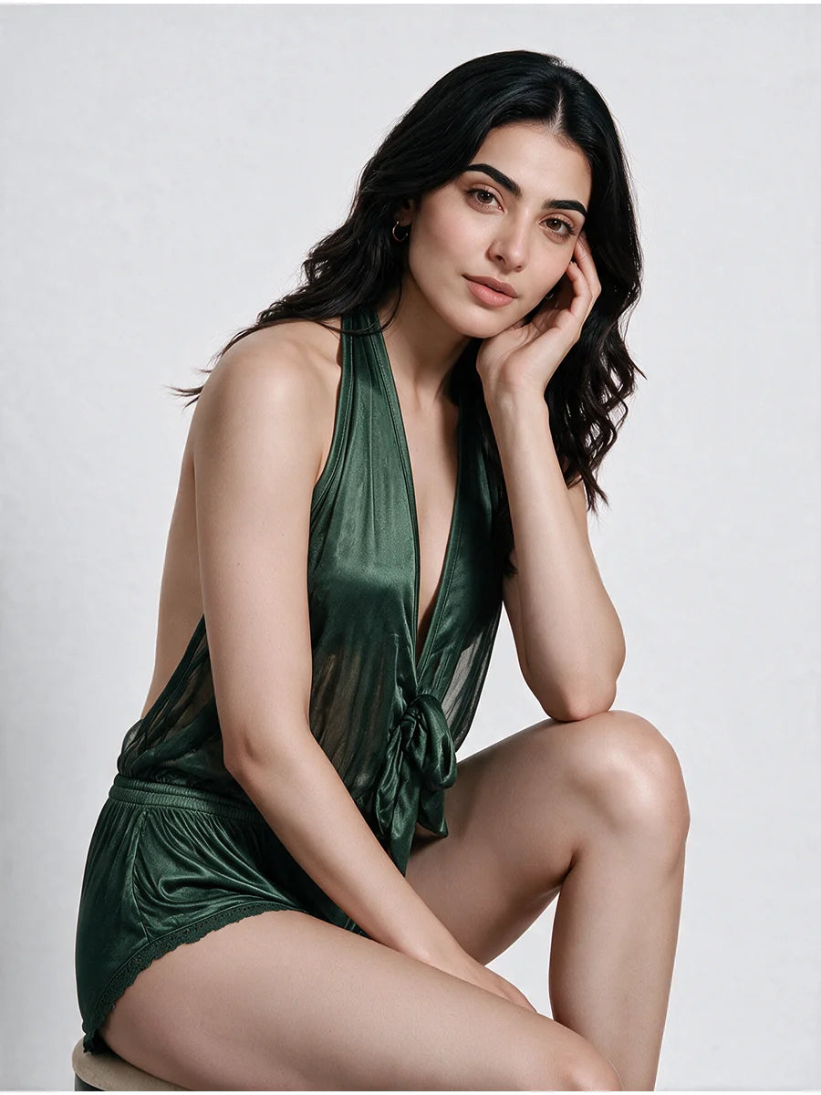 Deep V-Neck Sexy Silk Bodysuit