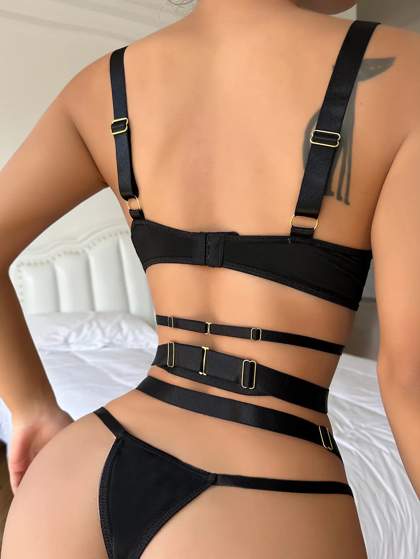 Cleo multi stripes style garter belt set