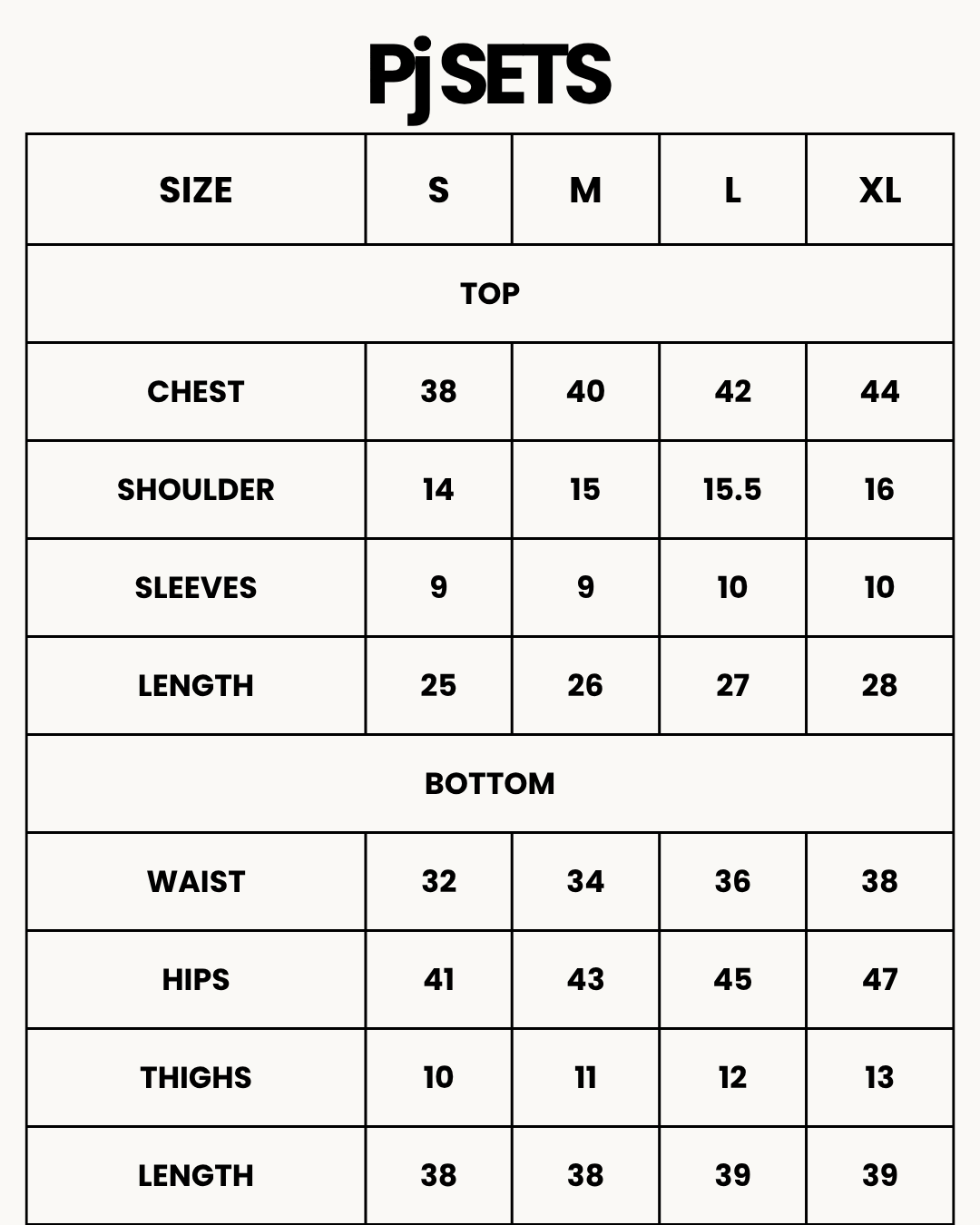 Size Chart for Summer Crinkled Pajama Suit - Pastel Ease