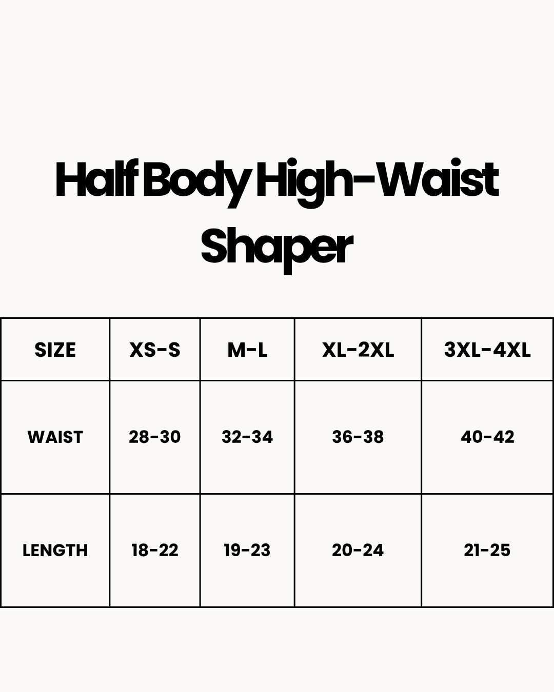 Size Chart for Half Body High-Waist Shaper - Black