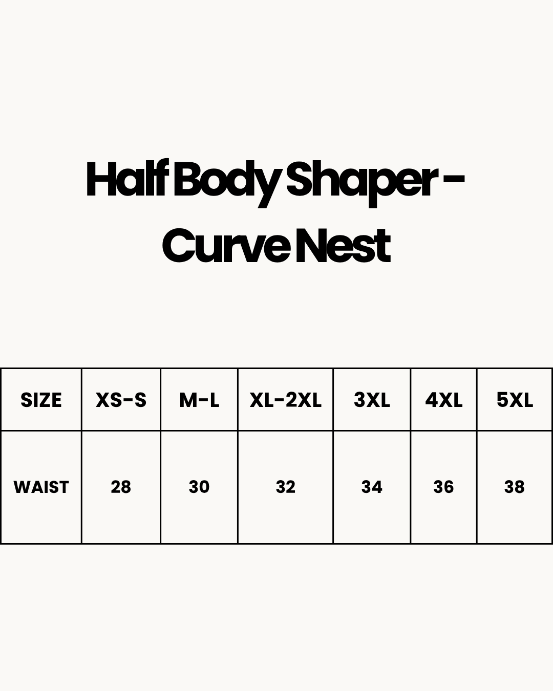 Size Chart for Half Body Shaper - Curve Nest