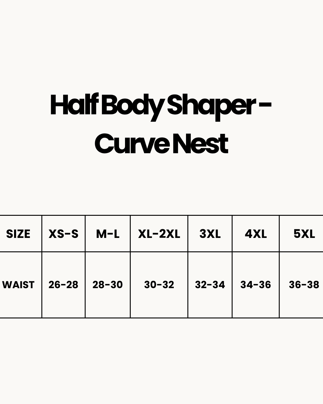 Size Chart for Half Body Shaper - Curve Nest