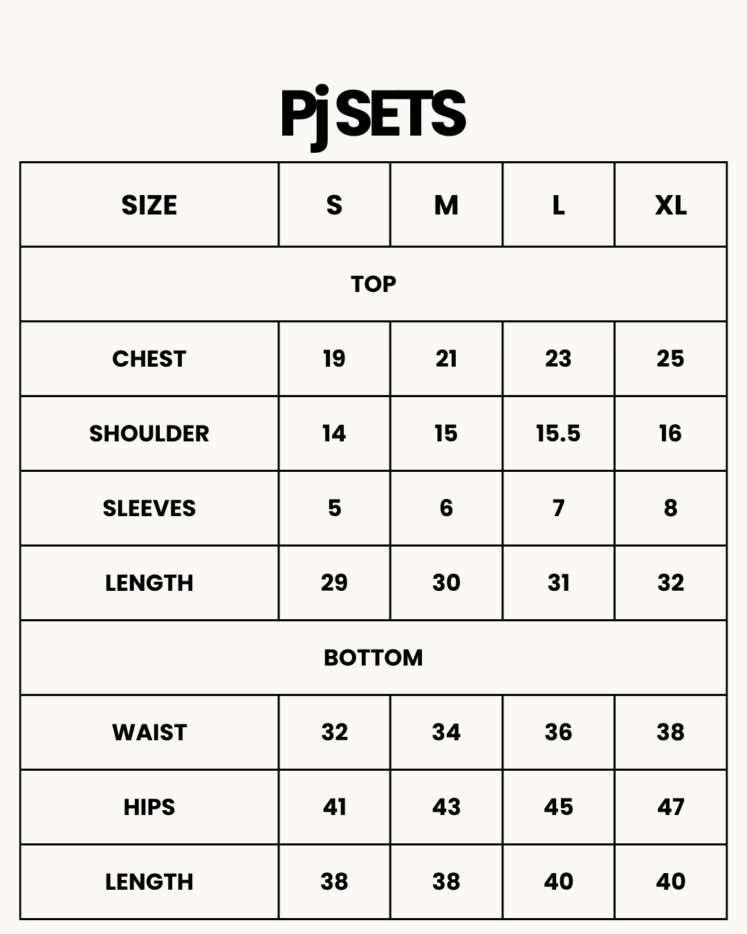 Size Chart for Drop Shoulder Silk Pajama Suit - Blue Meadow