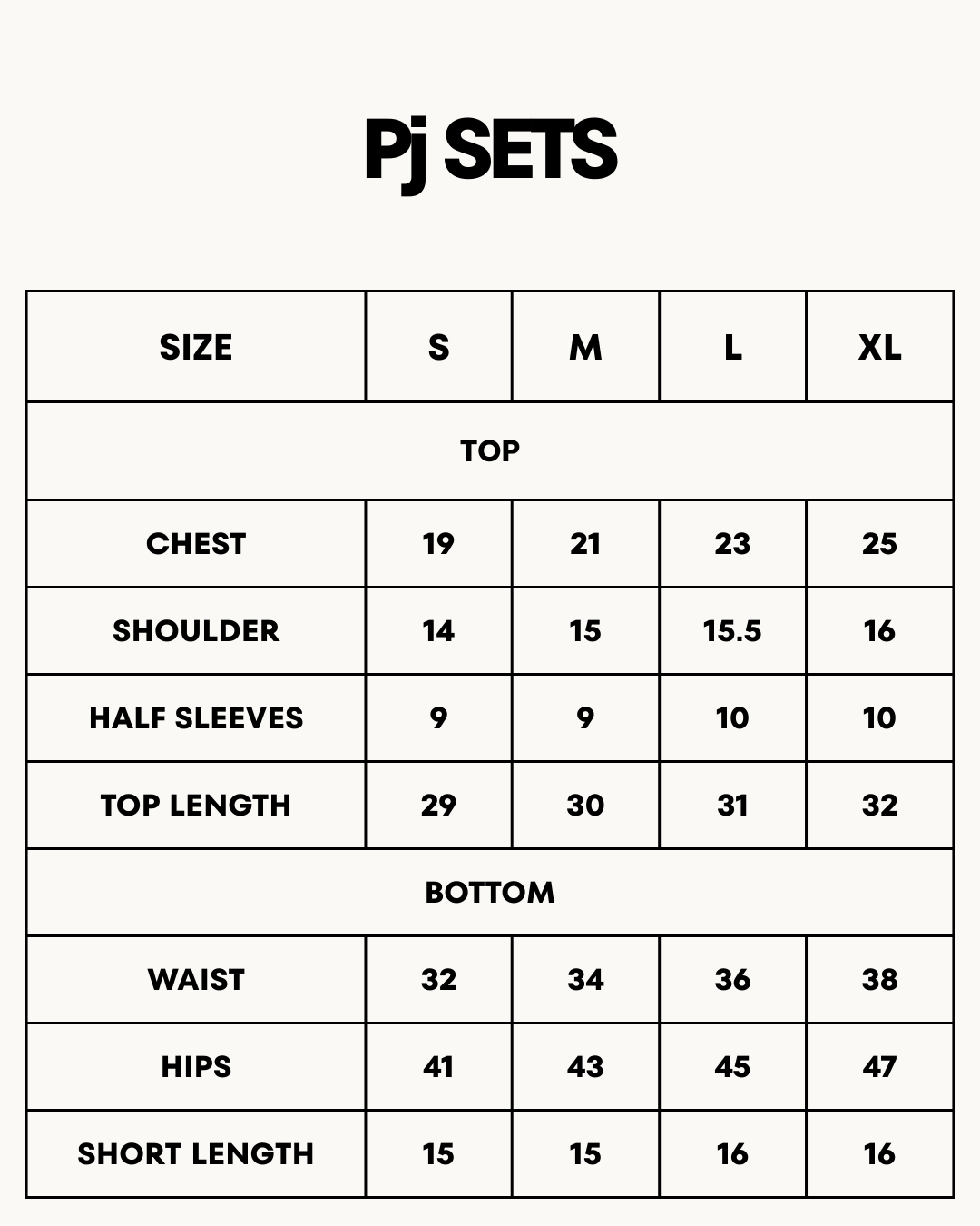 Size Chart for Silk Set - Smooth Weave