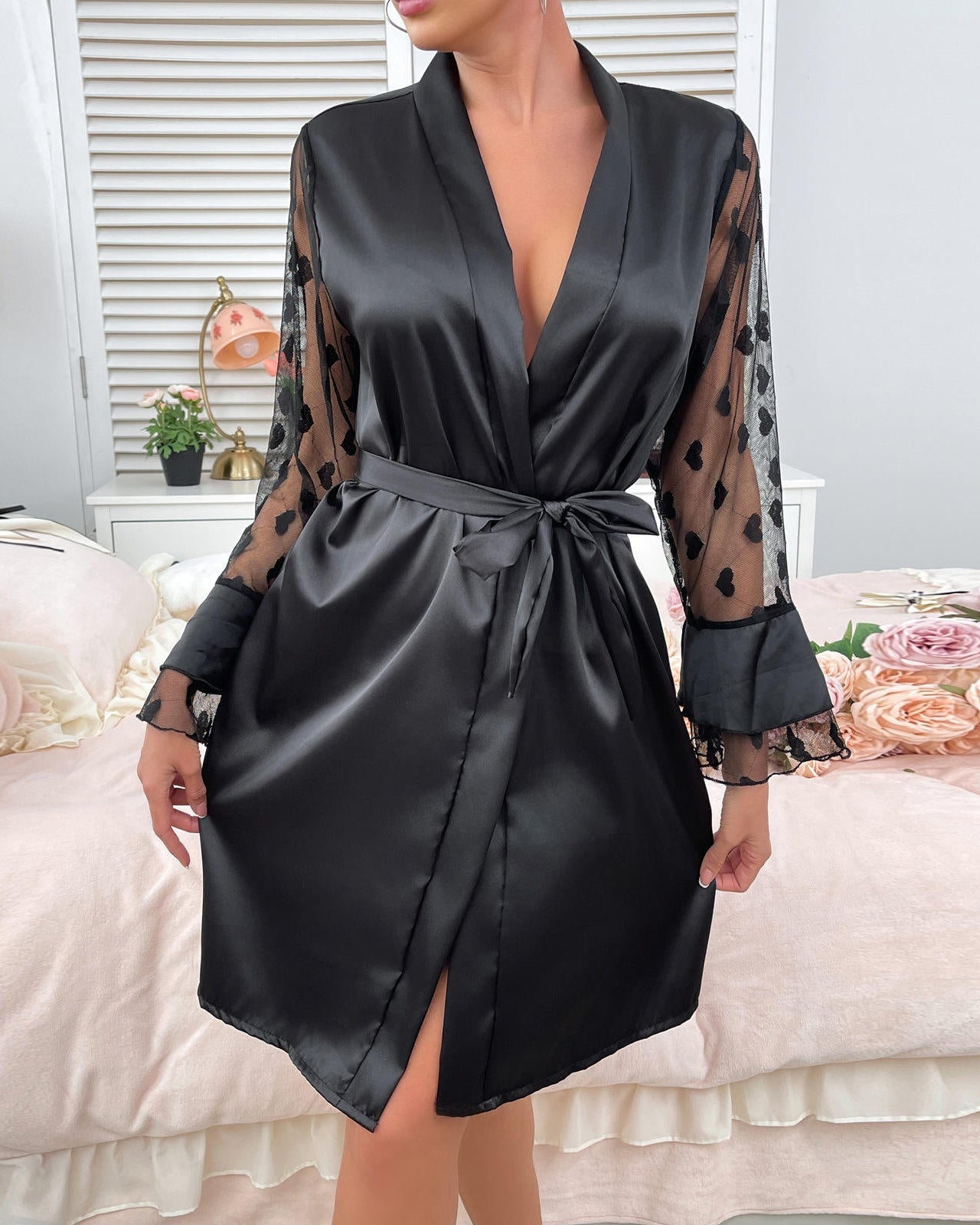 Lace Sleeve Wrap Night Robe