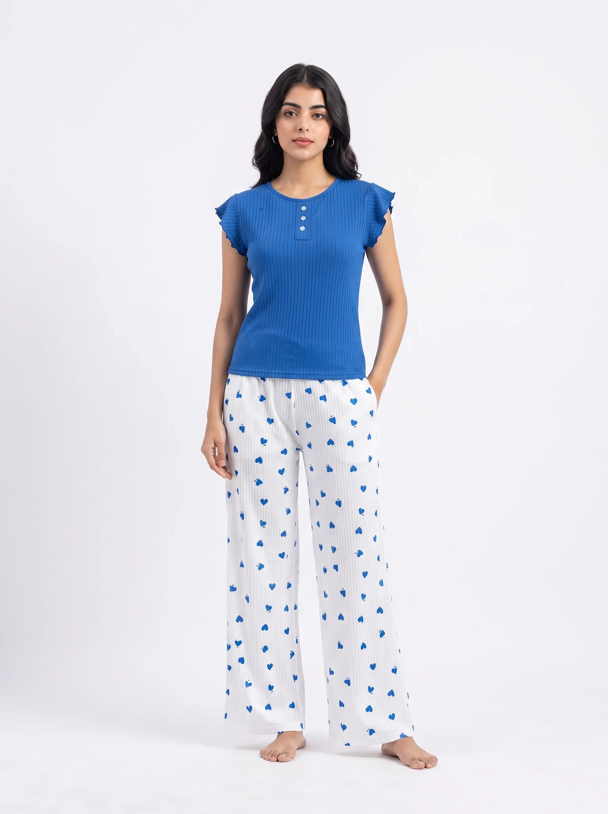 Cotton PJ Set - Heart Ease - Blue