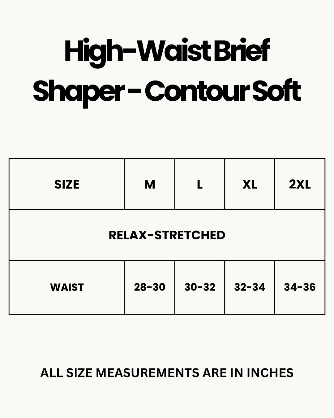 Size Chart for High-Waist Brief Shaper - Contour Soft