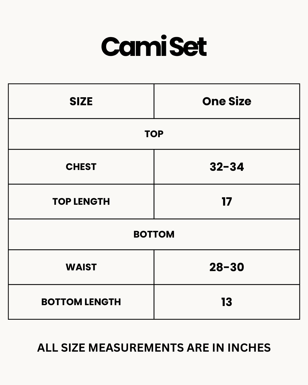 Size Chart for Cami Set - Buttercup