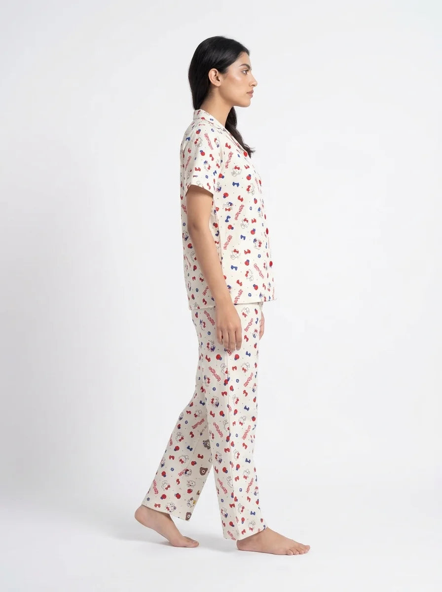 Summer Crinkled Pajama Suit - Kitty Charm