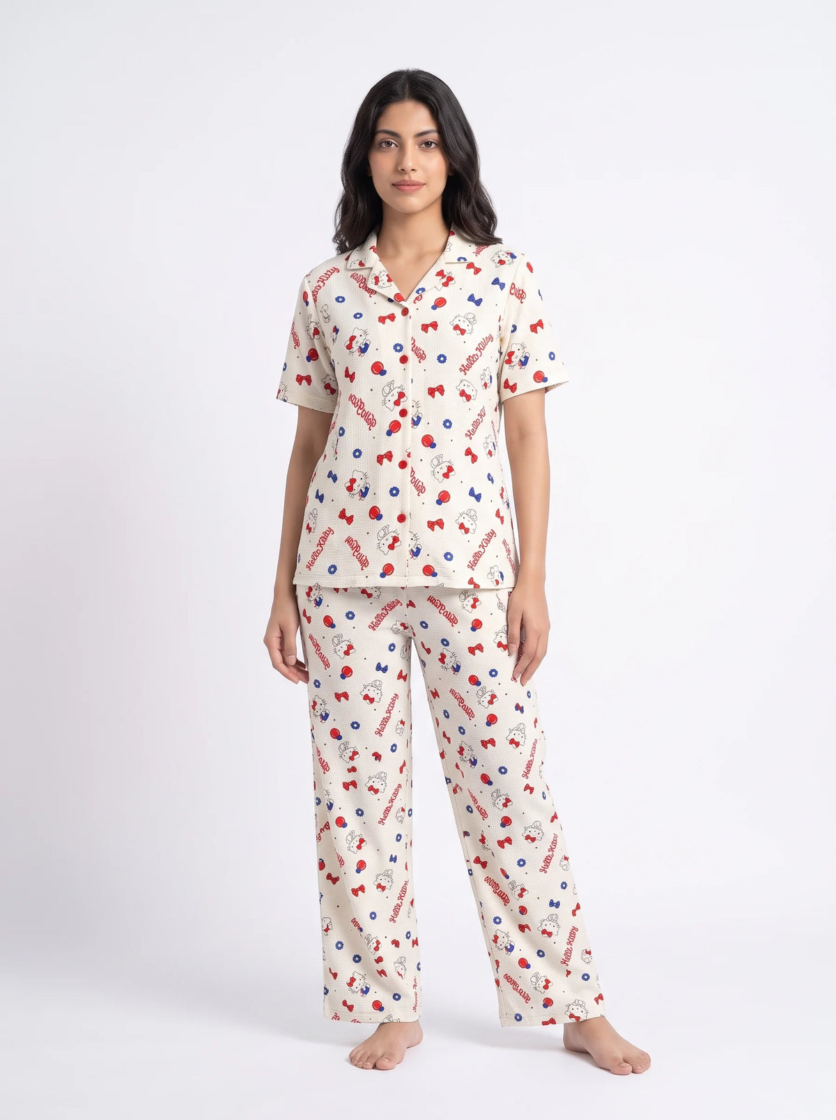 Summer Crinkled Pajama Suit - Kitty Charm