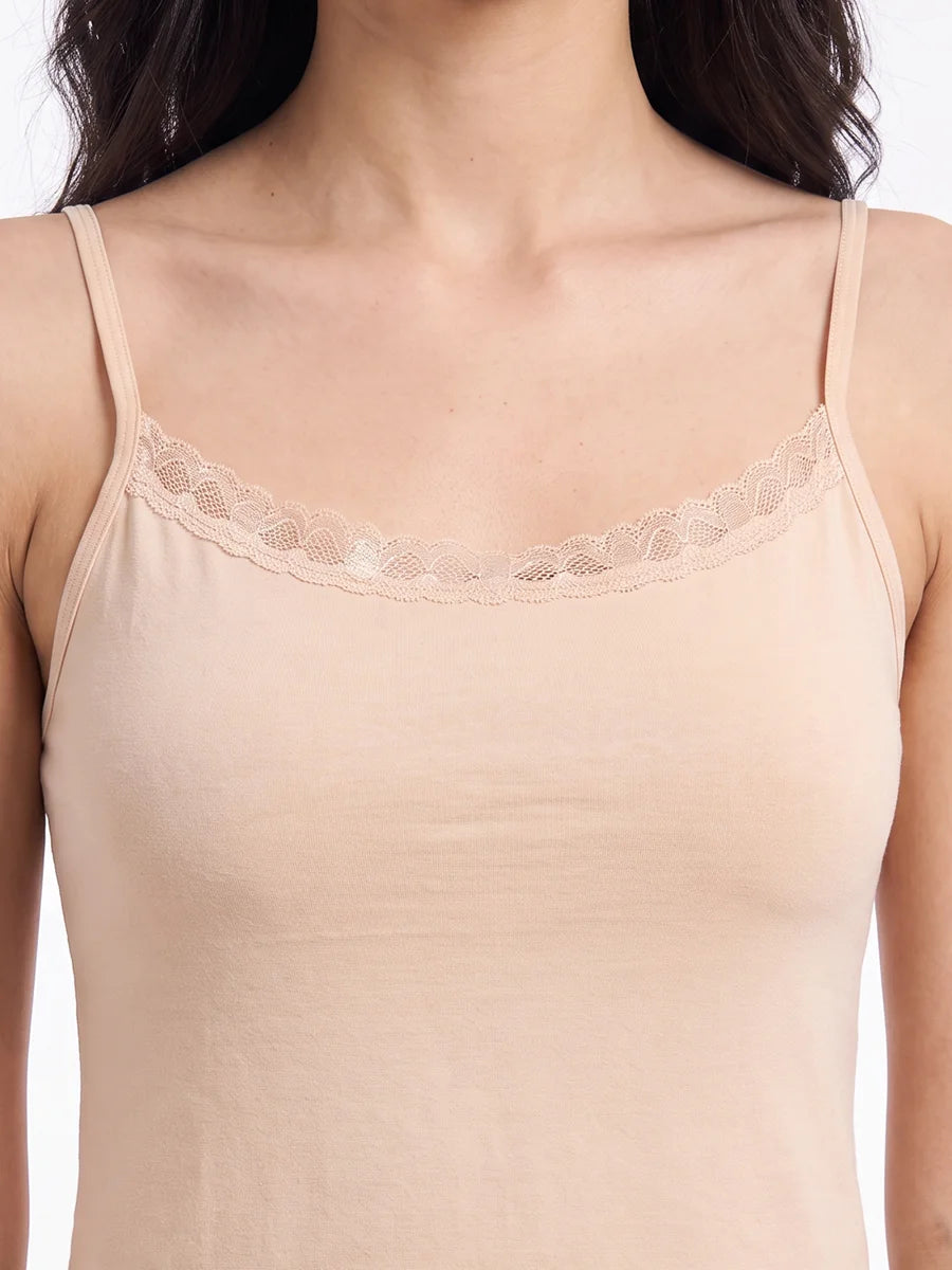 Soft Cotton Basic Camisole - Lacy - Skin