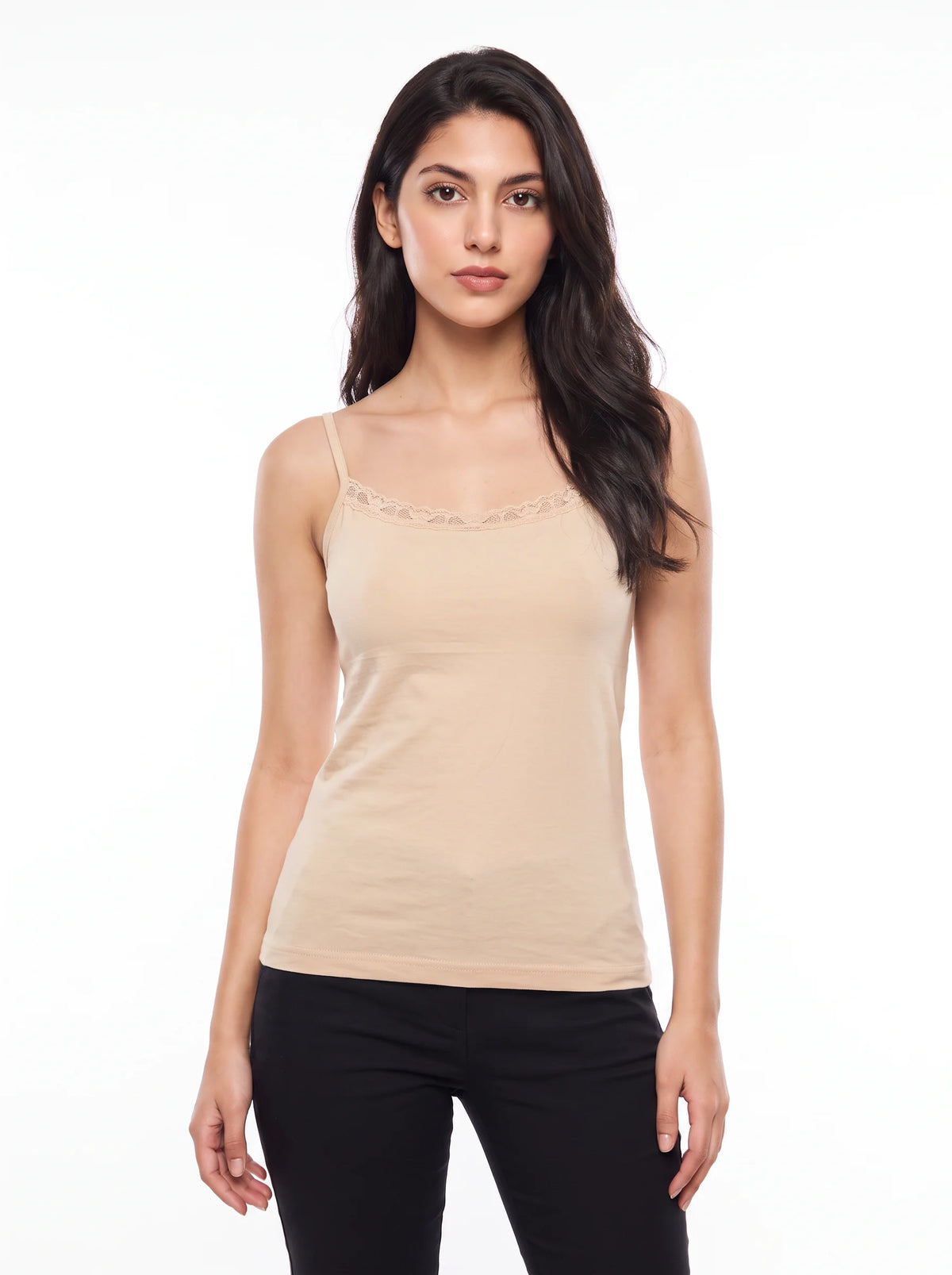 Soft Cotton Basic Camisole - Lacy - Skin