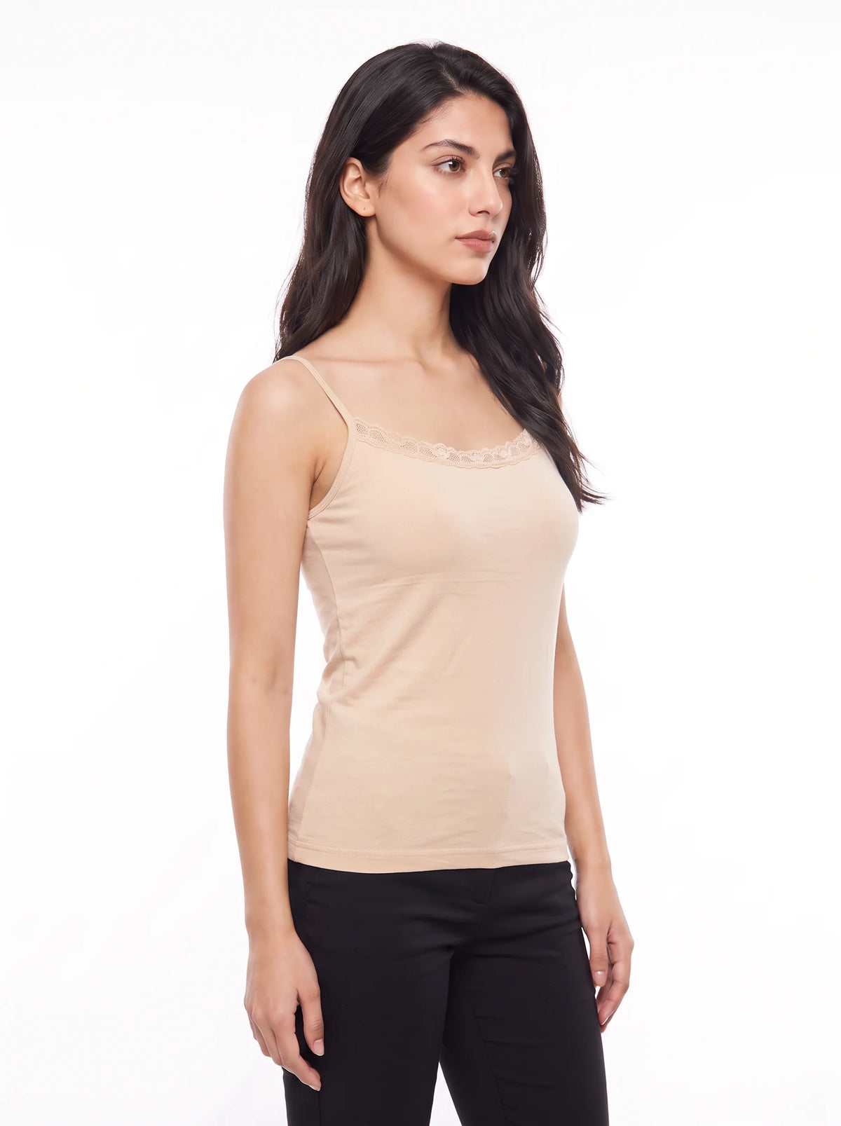 Soft Cotton Basic Camisole - Lacy - Skin