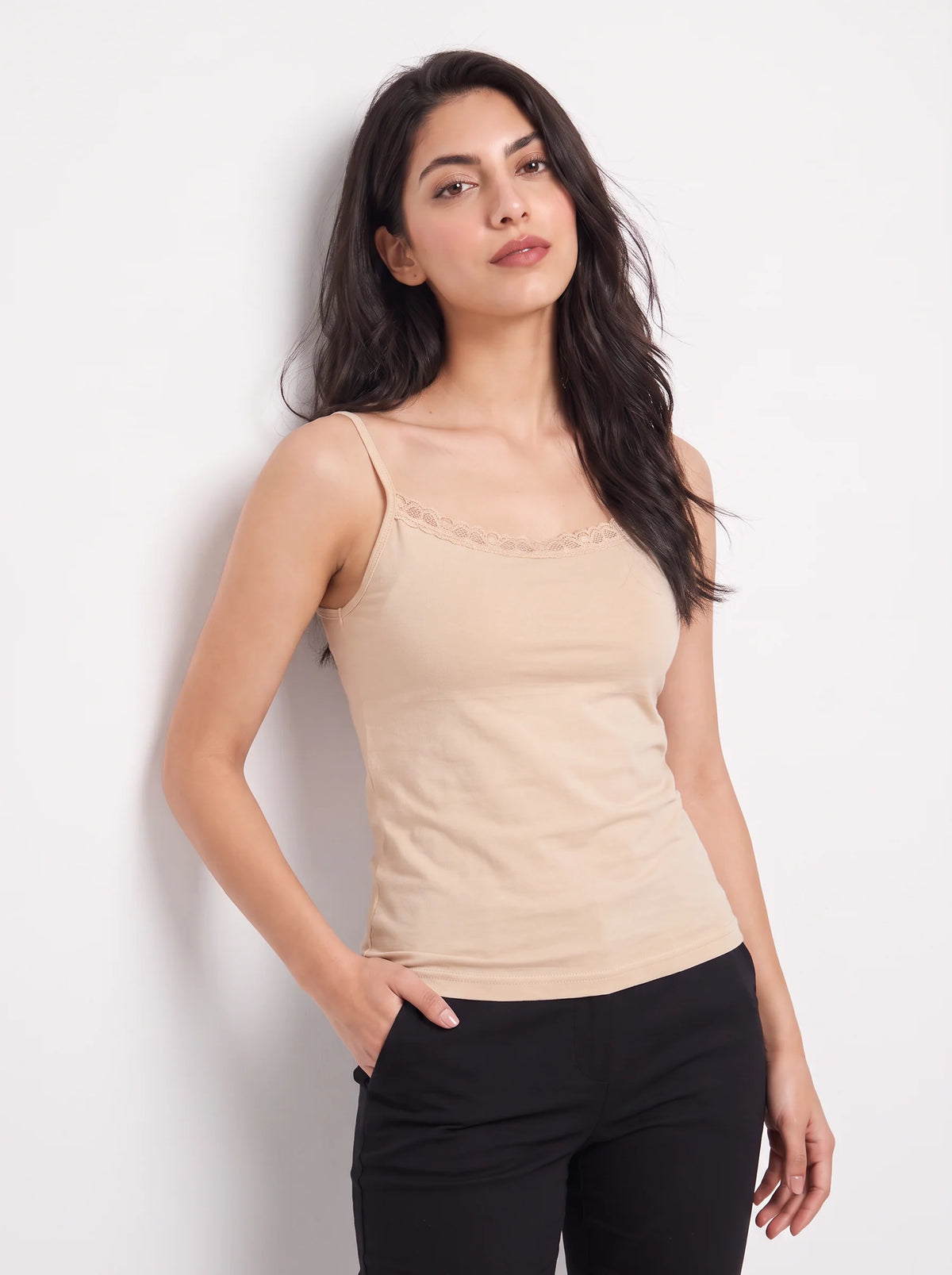Soft Cotton Basic Camisole - Lacy - Skin