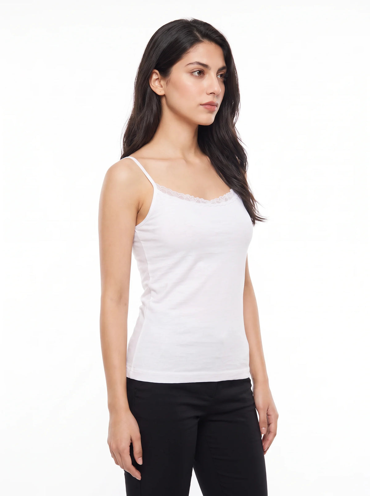 Soft Cotton Basic Camisole - Lacy - White