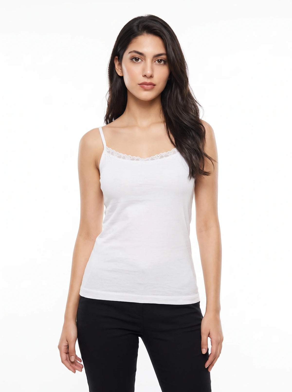 Soft Cotton Basic Camisole - Lacy - White